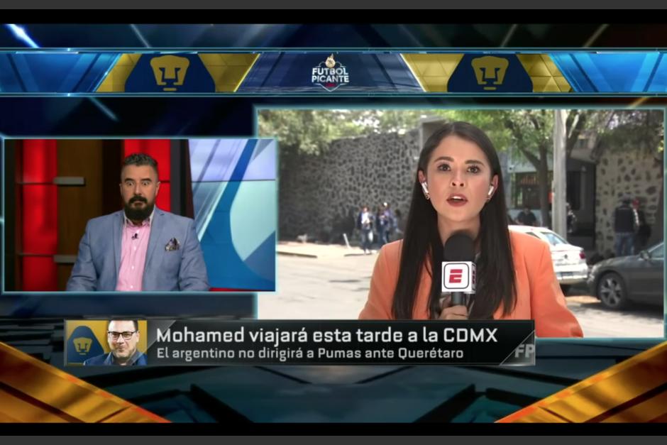 La reportera daba un informe sobre el equipo Pumas, equipo que era dirigido por el hijo de uno de los presentadores. (Captura Video)