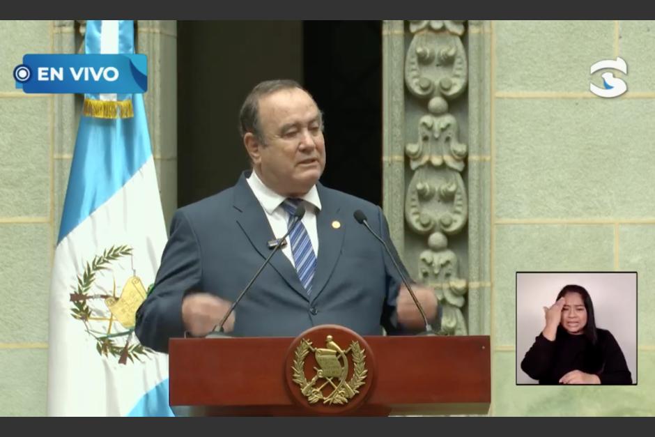 El presidente Alejandro Giammattei participó en el lanzamiento de una Plataforma Electrónica Integral de Casos IGT. (Foto: Captura de pantalla)