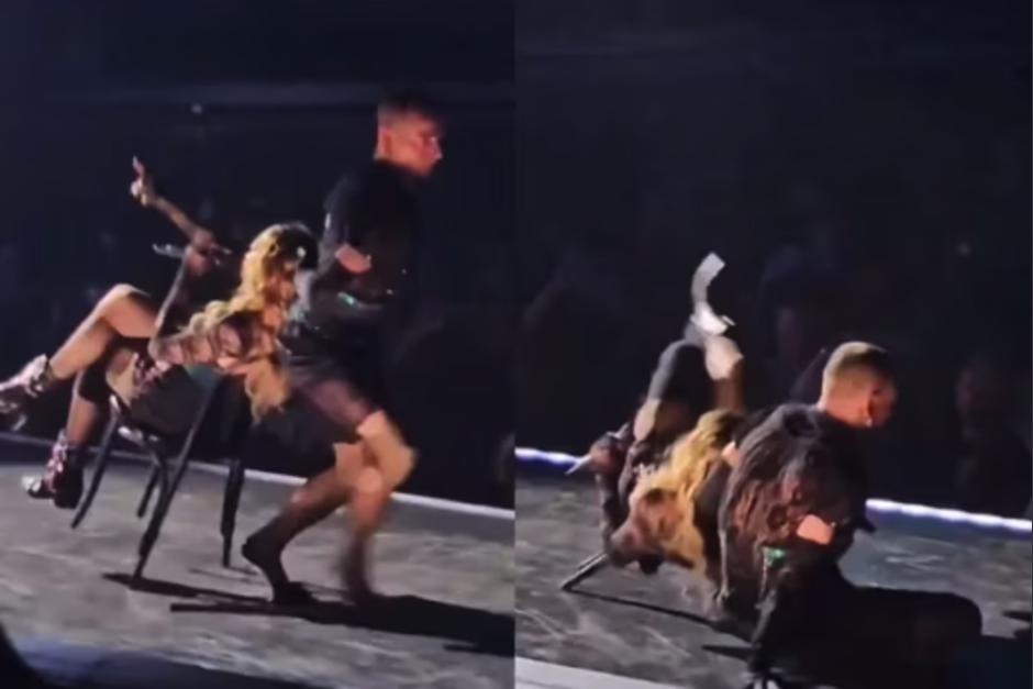 El bailar&iacute;n arrastro por el suelo a la cantante durante su show en Seattle. (Foto: Captura de video)&nbsp;