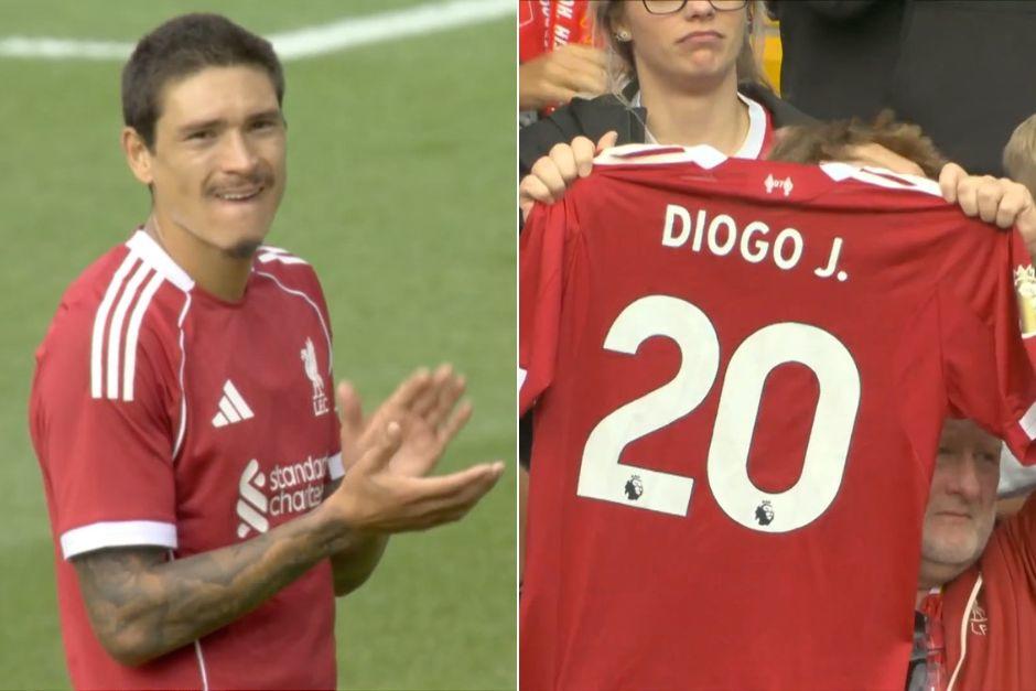 Los jugadores del Liverpool y todos los aficionados aplaudieron en el minuto 20, el dorsal que usaba Jota con los reds. (Foto: X)