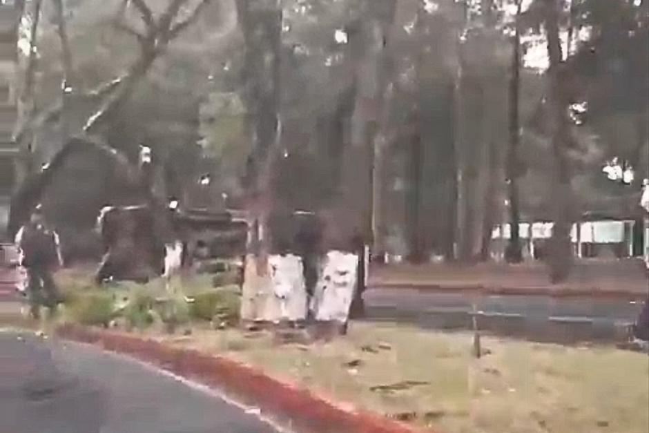 Vehículo se accidenta dentro de la Usac y termina volcado en un arriate. (Foto: captura de video)
