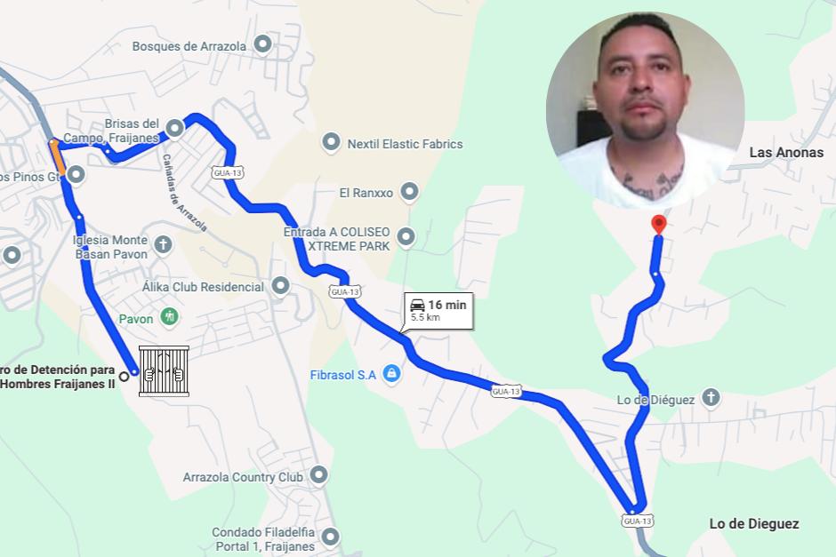 &nbsp;Ever Jonathan Sinay Dionicio, alias "Cartoon" y líder de la clica Los Crazy Gangsters fue recapturado a tan solo 5 kilómetros de la cárcel de donde se fugó. (Foto: Google Maps)