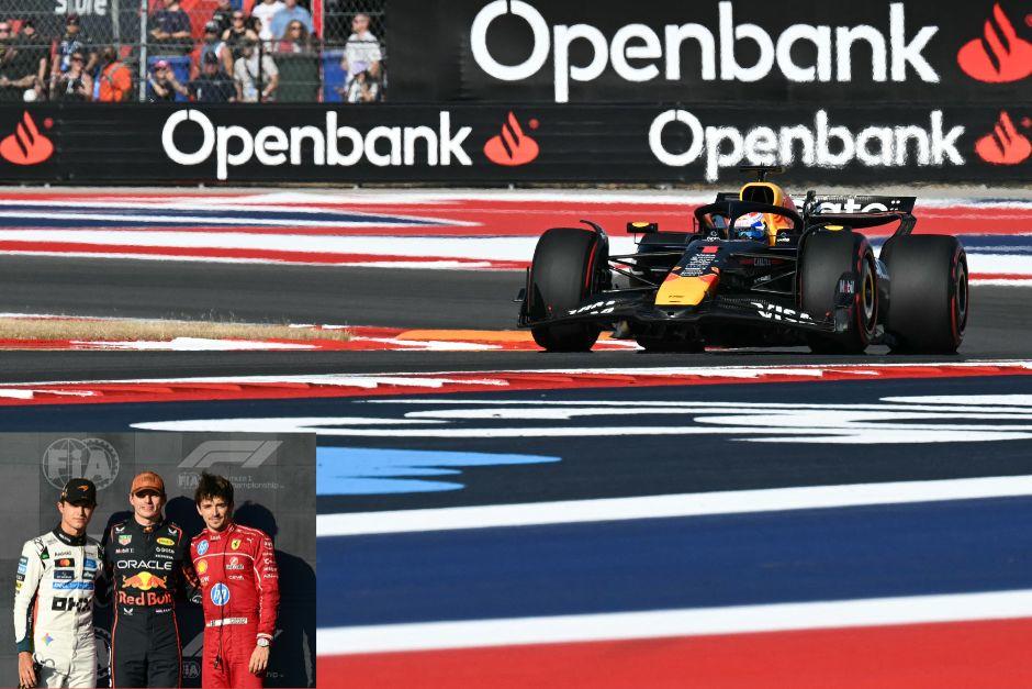 Max Verstappen (centro), fue el ganador de la pole position. Superó a Lando Norris (izq.) y Charles Leclerc. (FOTO: AFP)