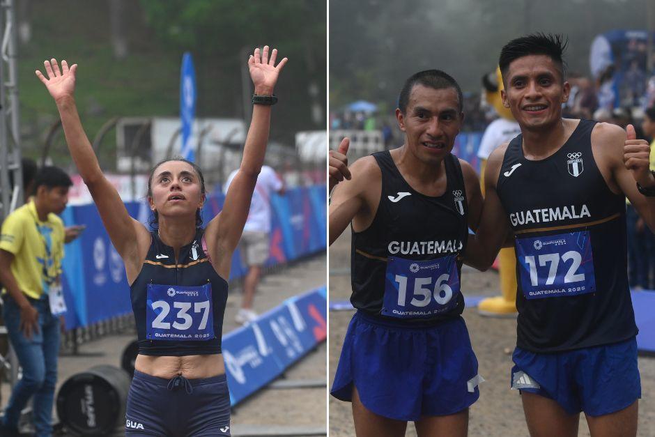 Heidy Villegas, Alberto González y Mario Pacay pusieron en alto el nombre de Guatemala en la última prueba del atletismo. (Foto: Patrick Agustín)