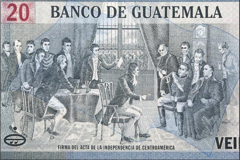 Ilustración que recrea el momento de la Firma del Acta de la Independencia de Guatemala, el cual aparece impreso en todos los billetes de Q20. (Foto:&nbsp;Freepik)