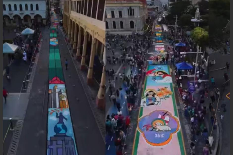 La alfombra plasm&oacute;&nbsp;motivos religiosos, m&uacute;sica aut&oacute;ctona y figuras hist&oacute;ricas salvadore&ntilde;as. (Foto: Instagram Mario Dur&aacute;n)