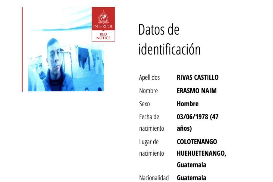 Erasmo Naim Rivas Castillo es buscado por Interpol. (Foto: Interpol)
