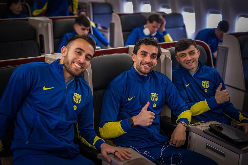 Eric Garc&iacute;a, Ferran y Pedri hicieron el viaje con la ilusi&oacute;n de luchar por el primer t&iacute;tulo de la temporada. (Foto: FCB)
