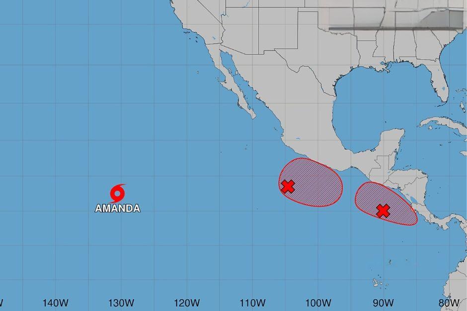 La tormenta tropical "Amanda" y dos &aacute;reas de baja presi&oacute;n podr&iacute;an provocar lluvias en las costas del Pac&iacute;fico. (Imagen: NOAA)