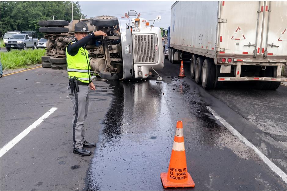 Provial reporta un veh&iacute;culo volcado en el kil&oacute;metro 112 Ruta CA-2, Occidente. (Foto: Captura de pantalla/Soy502)