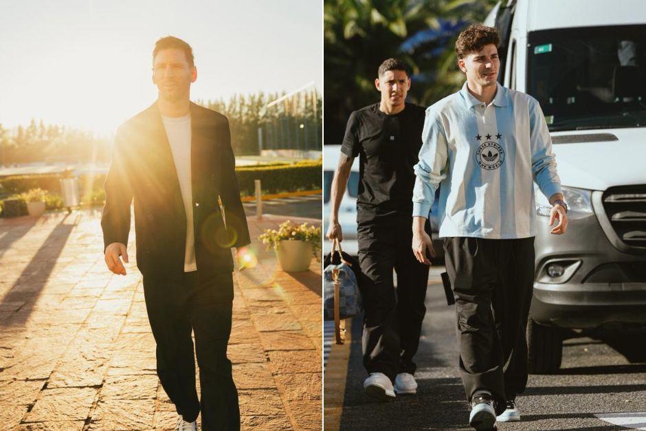 Lionel Messi, Juli&aacute;n &Aacute;lvarez y Nahuel Molina, se unieron a la concentraci&oacute;n de la Albiceleste en Ezeiza. (Foto: AFA)