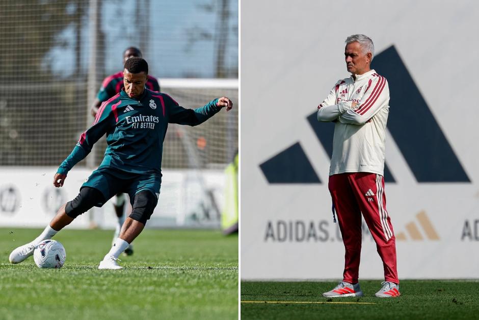 Mourinho sigui&oacute; de cerca el trabajo de Mbapp&eacute; durante el entrenamiento de los merengues. (Foto: Real Madrid)
