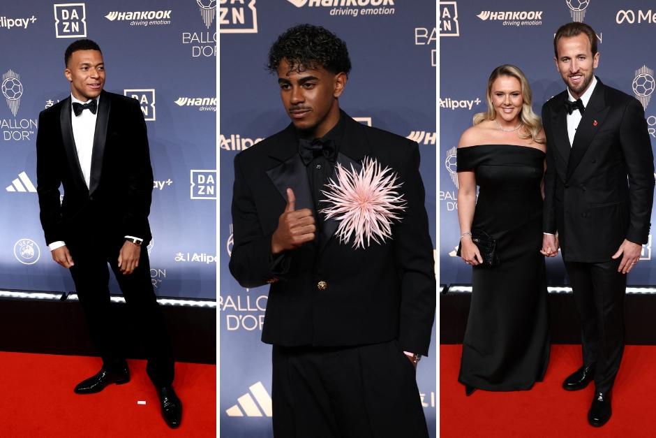 Mbapp&eacute;, Lamine Yamal y Kane llegaron muy elegantes a la ceremonia del Bal&oacute;n de Oro. (Fotos: AFP)