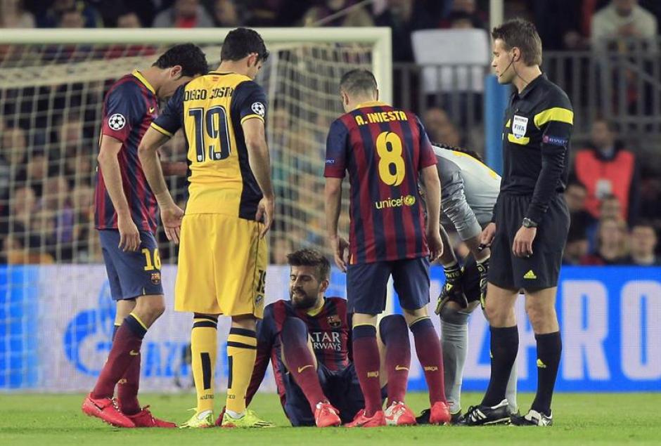 El zaguero del FC Barcelona Gerard Piqu&eacute; sufri&oacute; una lesi&oacute;n en el duelo de Champions frente al Atl&eacute;tico de Madrid. (Foto: EFE)