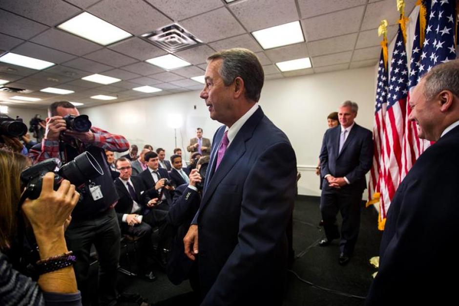 El hasta ayer presidente de la C&aacute;mara de Representantes, el republicano John Boehner durante la rueda de prensa republicana celebrada en Washington. &nbsp;(Foto: EFE)&nbsp;