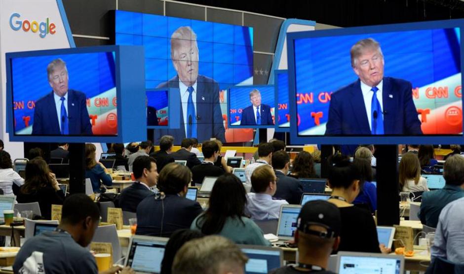 Centro de medios instalado por CNN para el Debate Presidencial de las Primarias Republicanas CNN. (Foto: EFE) 