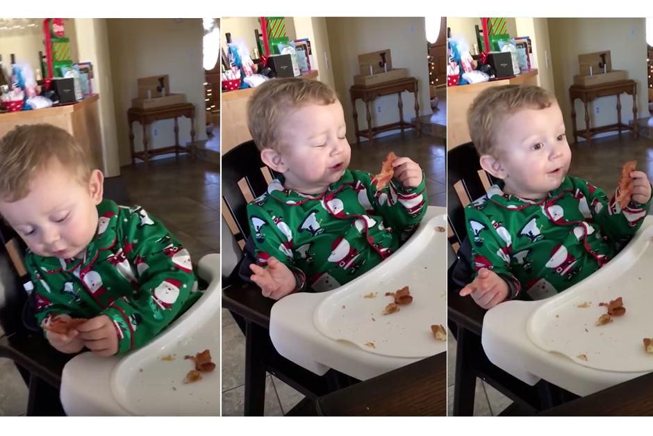 Un ni&ntilde;o disfruta su primer pedazo de tocino. (Foto: YouTube)