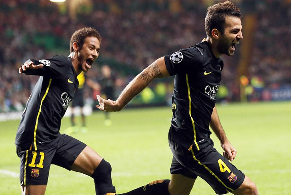 Cesc &nbsp;F&aacute;bregas festej&oacute; a lo grande el gol del triunfo del Barcelona. (AFP)