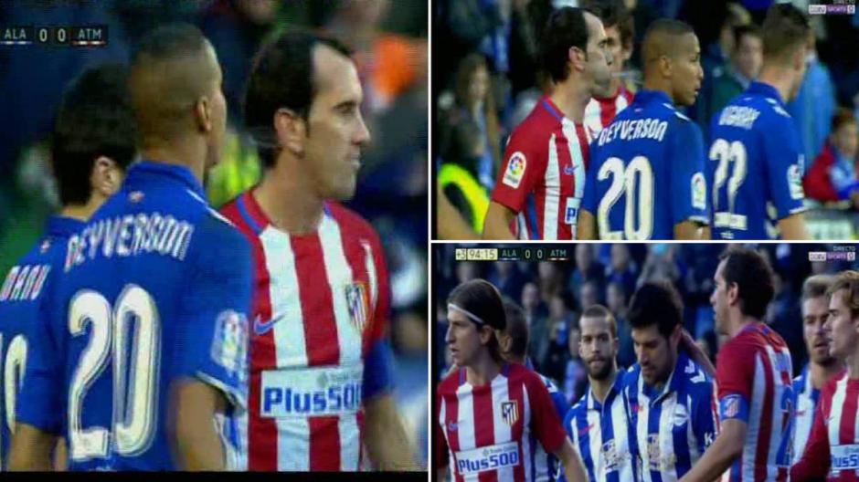 Diego Godin y Dayverson se enfrentaron a escupitajo limpio. (Foto: Twitter)