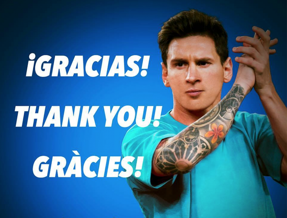 En tres idiomas agradeci&oacute; Messi el apoyo de miles de seguidores que le han mandado mensajes, tras su lesi&oacute;n. (Foto: Facebook)