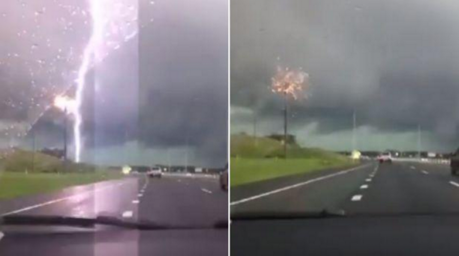 Un rayo cae sobre un poste de luz en Australia. (Foto: Facebook)