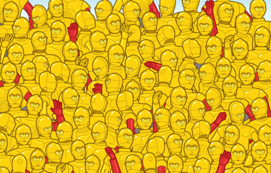 El reto ahora es encontrar la estatuilla entre todos los robots. (Foto: Mental Floss)