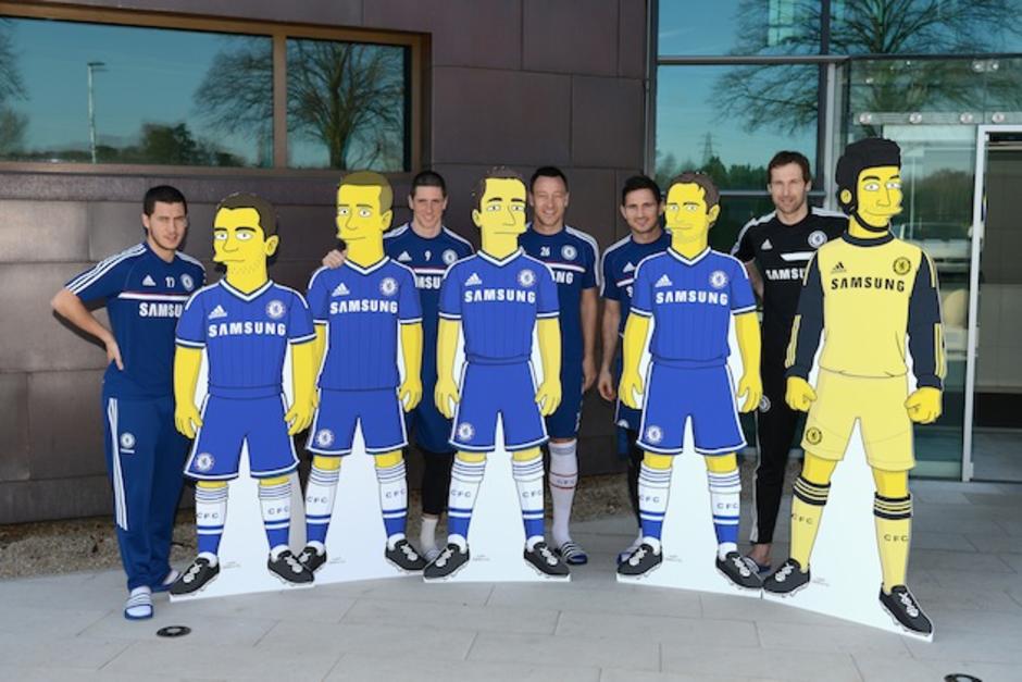 La uni&oacute;n del equipo de f&uacute;tbol ingles Chelsea y los Simpsons fue celebrada con la caracterizaci&oacute;n de los jugadores Eden Hazard, Fernando Torres, John Terry, Frank Lampard y el portero Petr Cech. (Foto: Chelsea F.C)&nbsp;