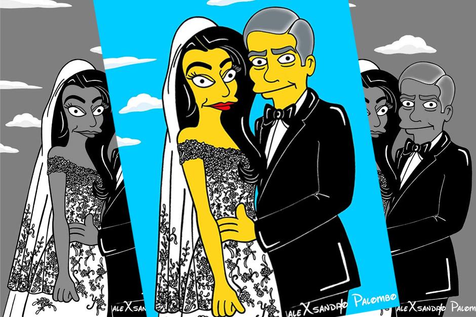 &iexcl;George Clooney y Amal Alamuddin se transforman en Los Simpson!