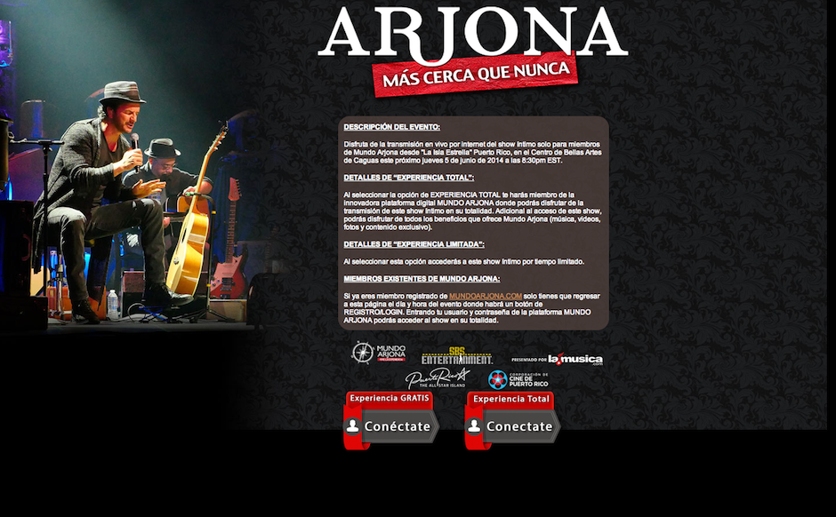 Ricardo Arjona ofrecer&aacute; su concierto en Puerto Rico y los internautas que no puedan asistir personalmente tambi&eacute;n podr&aacute;n disfrutar de &eacute;l. (Foto: Arjona Oficial)&nbsp;