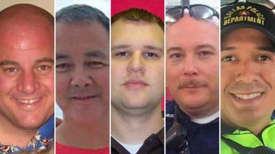 Estos son los cinco polic&iacute;as que murieron en Dallas, Texas el pasado jueves. (Foto: www.infobae.com)