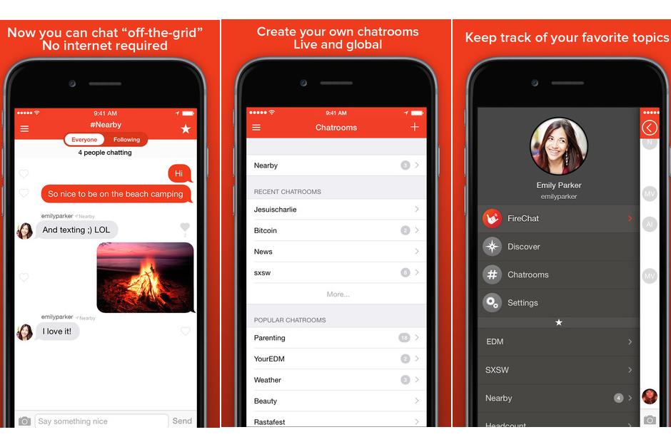 La aplicaci&oacute;n Firechat ya permite enviar mensajes de texto privados sin necesidad de estar conectado a la web o tener un plan de datos. (Foto: Firechat)