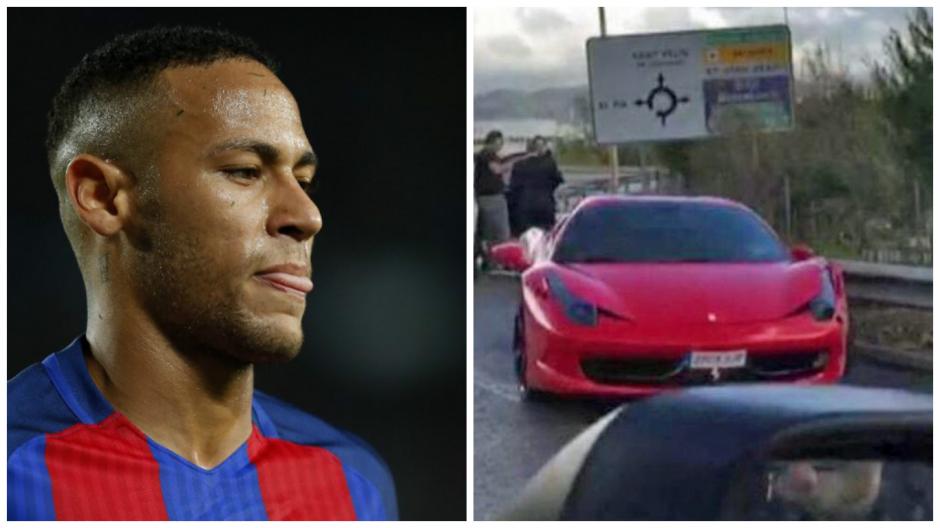 Neymar sali&oacute; ileso, pero su Ferrari no. (Fotos: AFP/Captura de Pantalla)