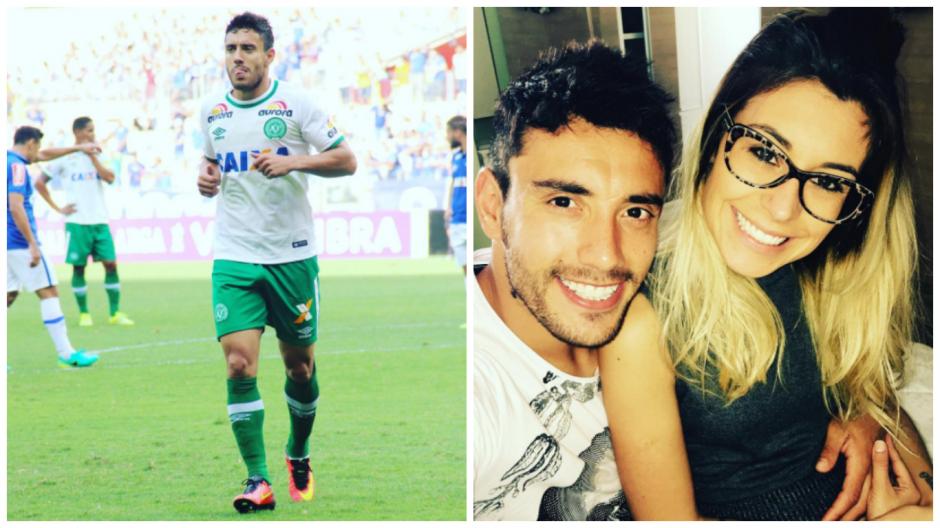 Alan Ruschel, en un partido y con su novia. (Fotos: Instagram)