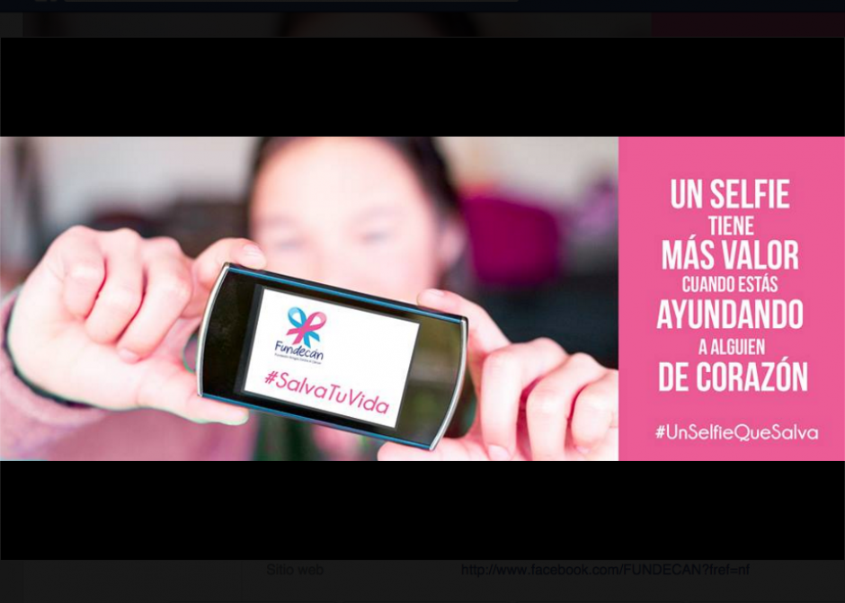 Por cada "selfie" que te hagas con el hashtag #UnselfieQueSalva seguido de #SalvaTuVida con la mano en el pecho, Tecniscan donar&aacute; Q1 a Fundec&aacute;n. (Foto: Fundec&aacute;n)&nbsp;