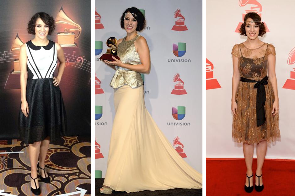Estos son los looks que Gaby eligi&oacute; para los Latin Grammy. &nbsp;El negro y blanco, usado en el Pre-Telecast y el elegante dorado con crema fueron dise&ntilde;ados por el guatemalteco Guillermo Jop (GUISHEM). &nbsp;Un delicado encaje cobrizo envolvi&oacute; la figura de la artista durante el homenaje "Hombre del A&ntilde;o" a Miguel Bos&eacute;. (Fotos: EFE y Twitter/Gaby Moreno)&nbsp;