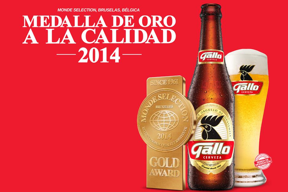 La Cervecer&iacute;a Centroamericana anunci&oacute; que la Cerveza Gallo fue galardonada con la medalla de Oro Monde Selection 2014, obtenida en Bruselas, B&eacute;lgica, luego de sobresalir por su calidad, por encima de 500 marcas de todo el mundo (Foto: Cervecer&iacute;a Centroamericana, S.A.)