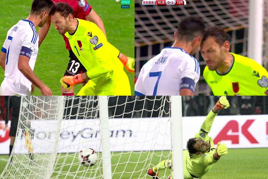 Etrit Berisha provoc&oacute; un penal por reclamar un clavado. (Fotos: Capturas de Pantalla/AFP)