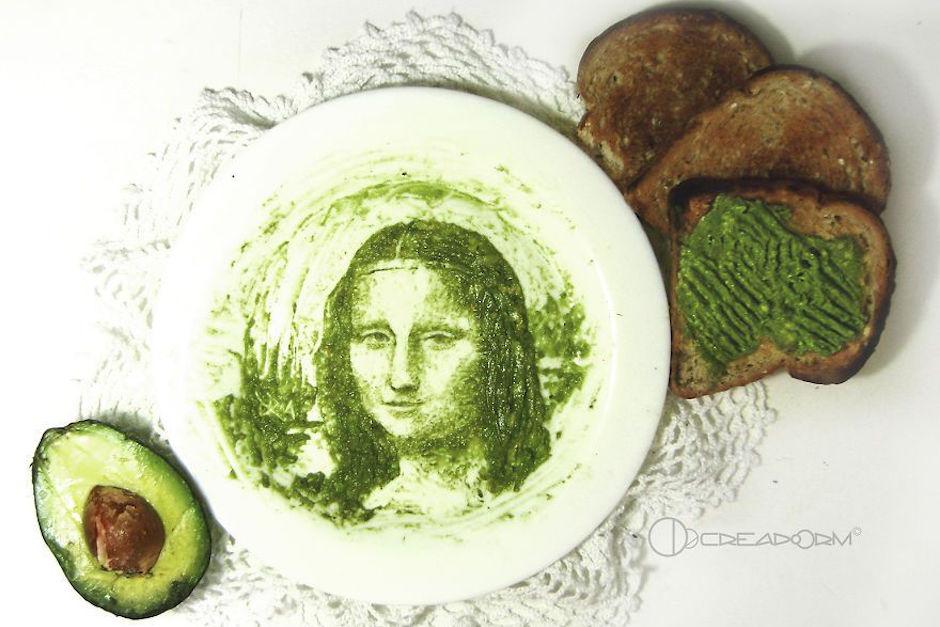 La Mona LIsa como nunca la hab&iacute;as visto antes: hecha con aguacate.  (Foto: mashable.com)