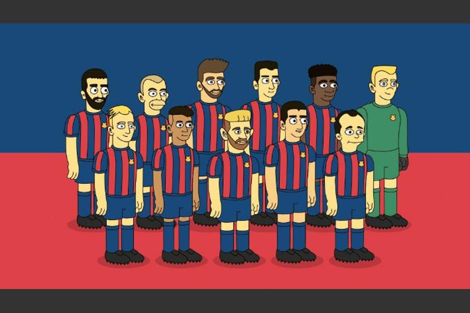 Messi, Iniesta, Piqu&eacute;, Neymar y los futbolistas del Barcelona al estilo de los Simpson. (Imagen: Emilio Sansolini)
