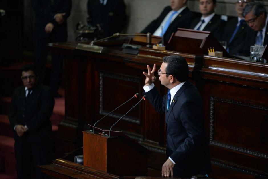 Jimmy Morales hizo un repaso por el primer a&ntilde;o de gesti&oacute;n. (Foto: Wilder L&oacute;pez/Soy502) 