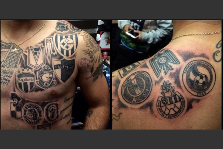 As&iacute; se tatu&oacute; Leonardo Monje los escudos de clubes donde ha militado. (Foto: tattoorockers)