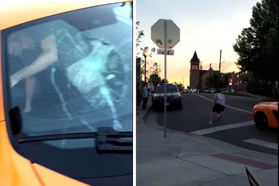 El parabrisas del McLaren qued&oacute; hecho pedazos por la patineta. (Imagen: Captura de pantalla)