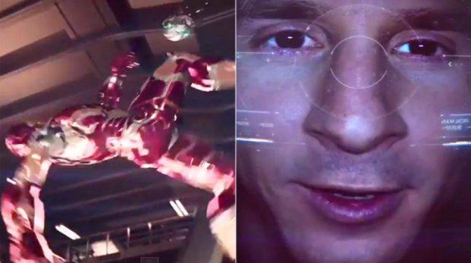 Messi prob&oacute; el traje de "Iron Man" durante una simulaci&oacute;n. &nbsp;(Foto: YouTube)&nbsp;