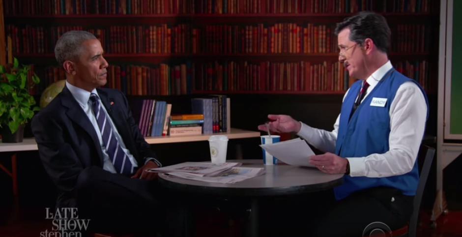 El presidente de los Estados Unidos, Barack Obama particip&oacute; en un sketch del programa The Late Show, en donde el conductor prometi&oacute; ayudar al mandatario a encontrar un nuevo empleo. (Imagen: captura de YouTube)