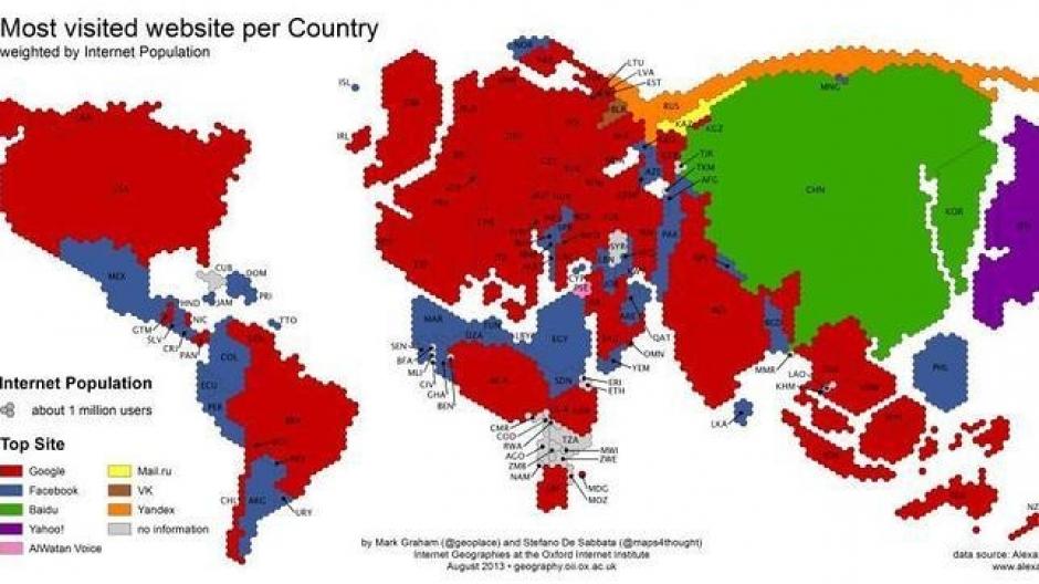 Europeos y americanos prefieren usar Google.&nbsp; (geography.oii.ox.ac.uk)