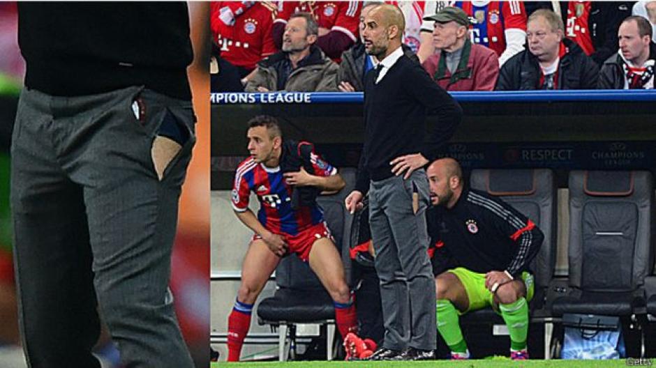 Guardiola ni se inmut&oacute; en una noche que consider&oacute; de "vida o muerte" para su equipo. Al final vivi&oacute;, con el agujero en su pantal&oacute;n. &nbsp;(Foto: BBC)&nbsp;