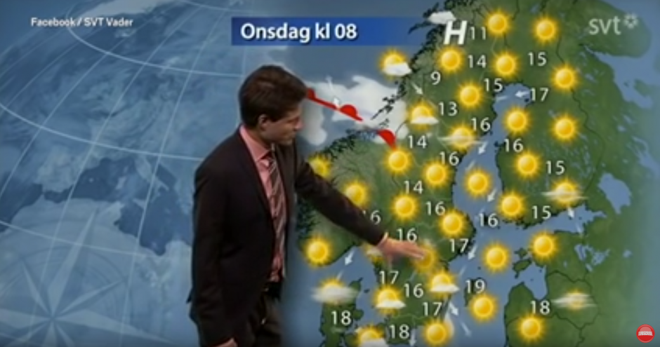 Joel Mellin es presentador del clima en el canal SVT. (Captura de pantalla: Viral Online/YouTube)