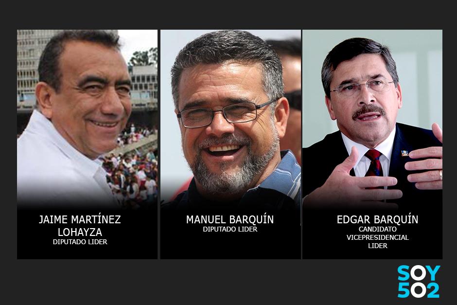 Los diputados Jaime Martínez Loaiza y Manuel Barquín, así como el vicepresidenciable del Lider, están señalados de lavado de dinero. (Foto: Edición: Javier Marroquín/Soy502)&nbsp;