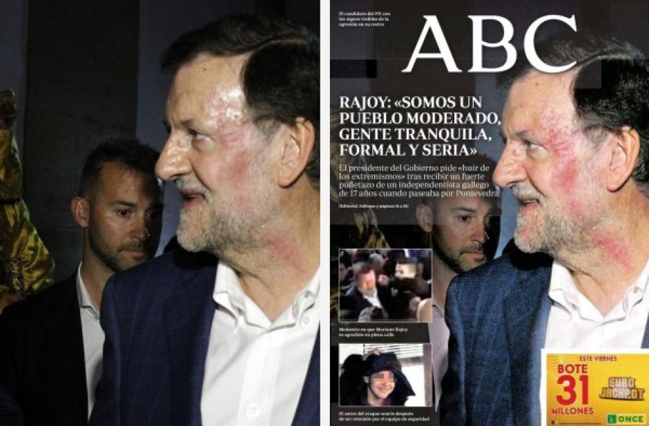 Medios de comunicaci&oacute;n espa&ntilde;oles alteraron las fotograf&iacute;as del golpe que recibi&oacute; el presidente espa&ntilde;ol Mariano Rajoy. (Foto: www.quesabesde.com)