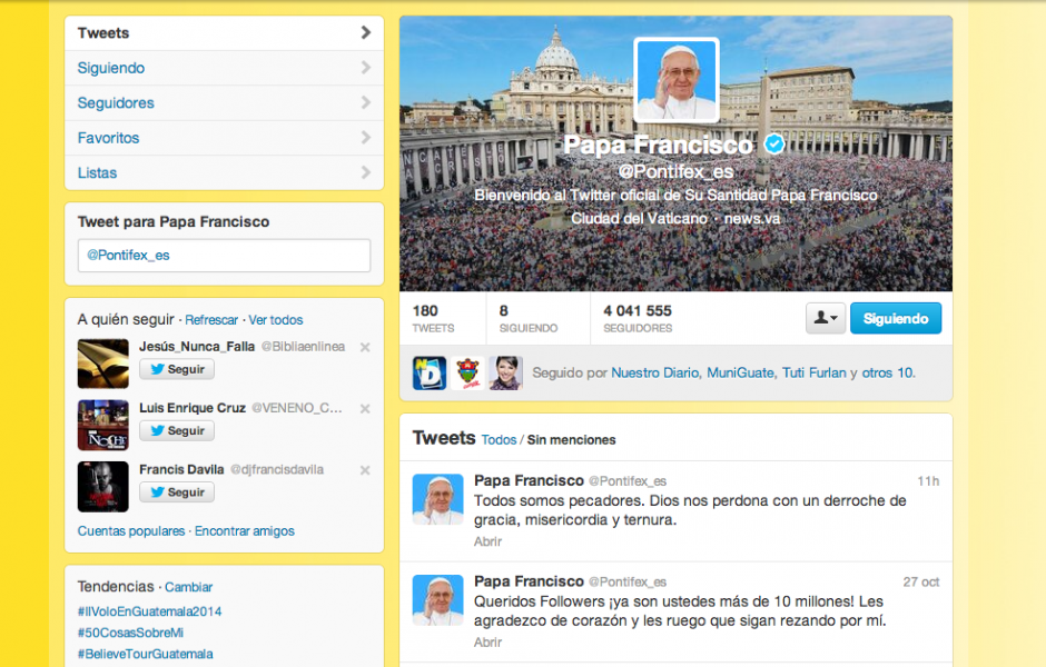 Entre todas sus cuentas, el Papa Francisco ha logrado sumar 10 millones de seguidores, la mayor&iacute;a de ellos de habla hispana.